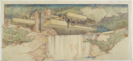 Frank Lloyd Wright rendering of Fallingwater.