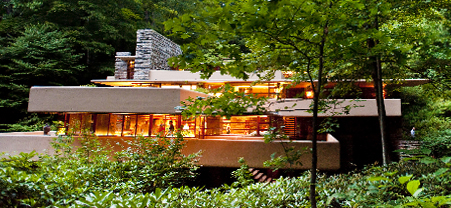 Guests touring Fallingwater during Twilight Tour.