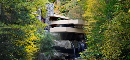 Fallingwater from overlook in Fall