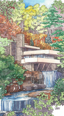 Fallingwater Sketch by Ivan Chow