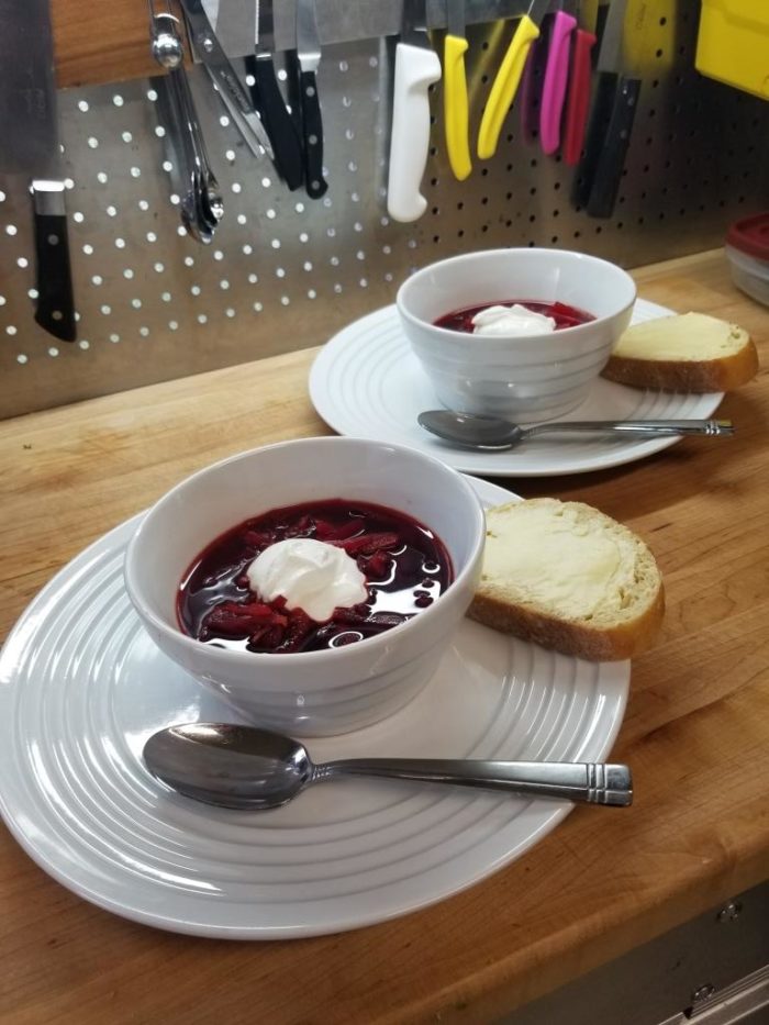 Borscht with buttered bread by Chef Tom