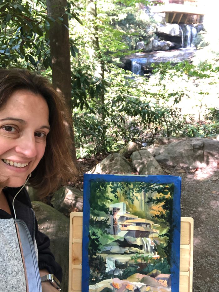Artist Yelena Lamm, painting Fallingwater Grand View, October, 2019.