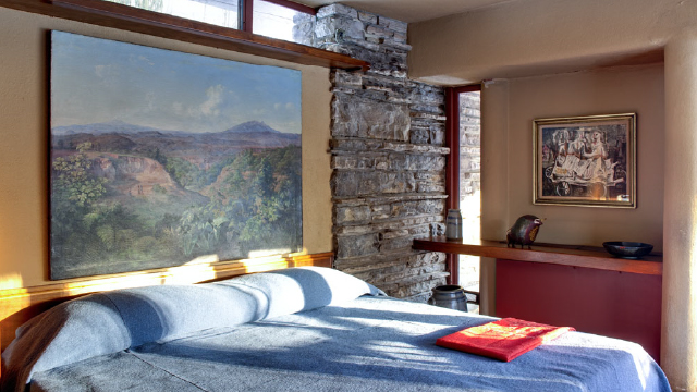 A photo of the guest house bedroom at Fallingwater