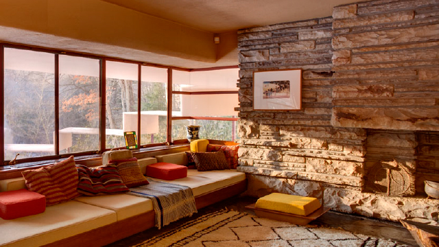 A photo of the guest house living room at Fallingwater