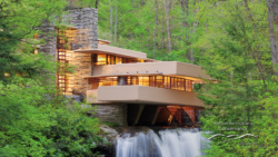Zoom background of a Photo of Fallingwater in the Spring from the Classic View
