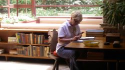 Photo of Insight/Onsite participant at desk in Fallingwater living room