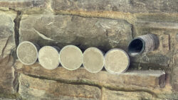 A spectrum of custom mortar samples helps the masonry team determine the closest match to the original mortar.