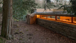 A temporary enclosure protects the Guest House’s northeast clerestory window opening from inclement February weather.