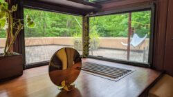 Brass vase (2024) designed by Carl Auböck V (b. 1987), on display in Lilane’s bathroom.