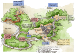 Drawing of Fallingwater and the grounds to show physical mobility restrictions