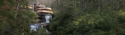 Fallingwater with scaffolding during Preservation work