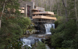 Fallingwater with scaffolding during Preservation work
