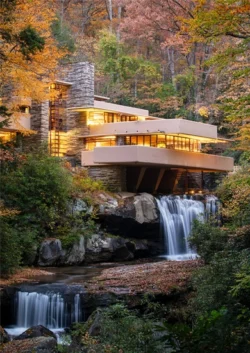 Iconic view of Fallingwater in the fall