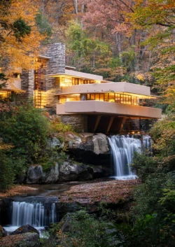 Iconic view of Fallingwater in the fall
