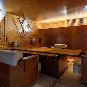 Image of Desk and Mural at the end of office, ©V&A Museum