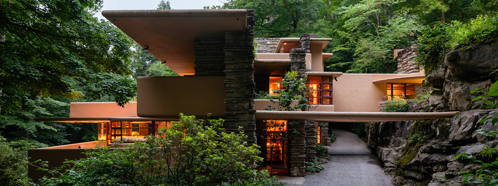 Fallingwater east elevation in the summer